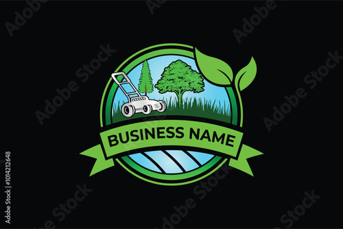 Illustration vector graphic of lawn care with Lawn mower home service black background, landscape, grass concept logo design template	
