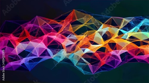 intricate design of interwoven nodes with vibrant colors, creating dynamic and abstract pattern against dark background. image evokes sense of complexity and connectivity.