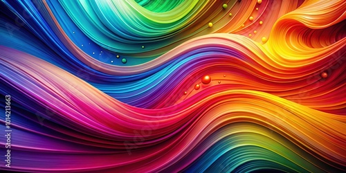 Abstract rainbow waves with colorful orbs dancing and swirling in a vibrant and dynamic pattern