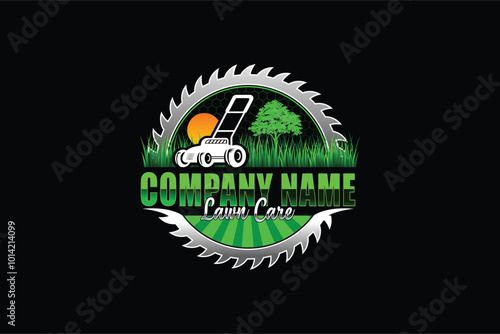 Illustration vector graphic of lawn care with Lawn mower home service black background, landscape, grass concept logo design template	