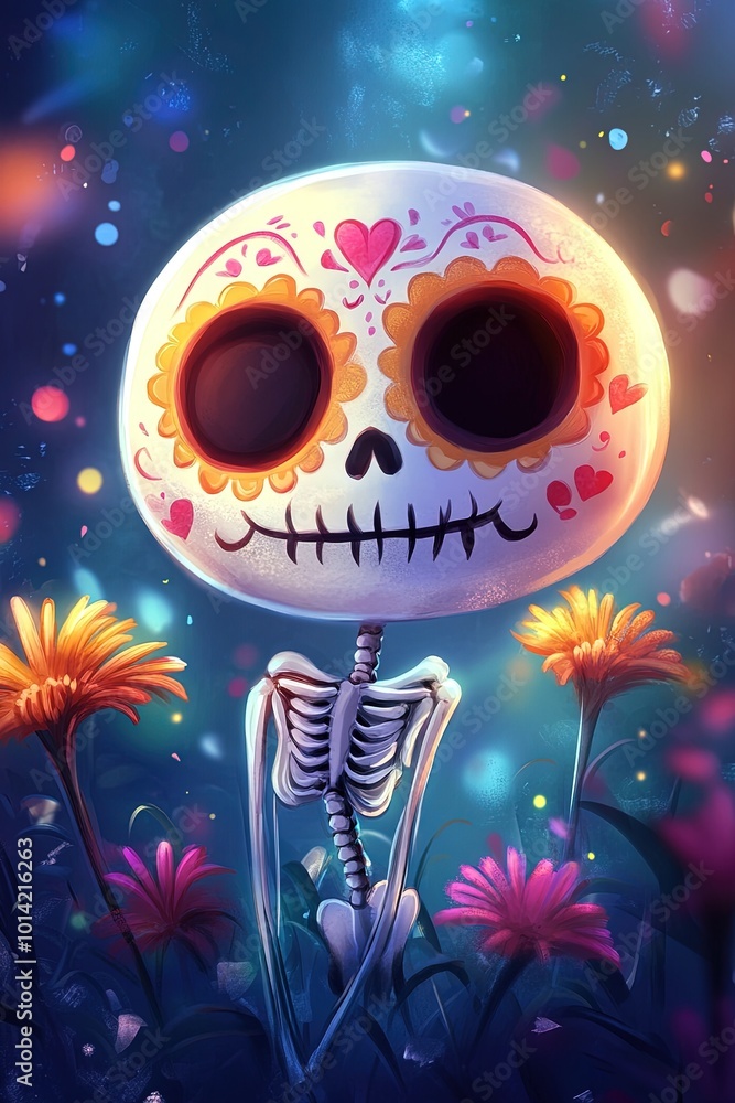 Fototapeta premium style fantasy anatomical photo of Calavera, floral, sugar skull,