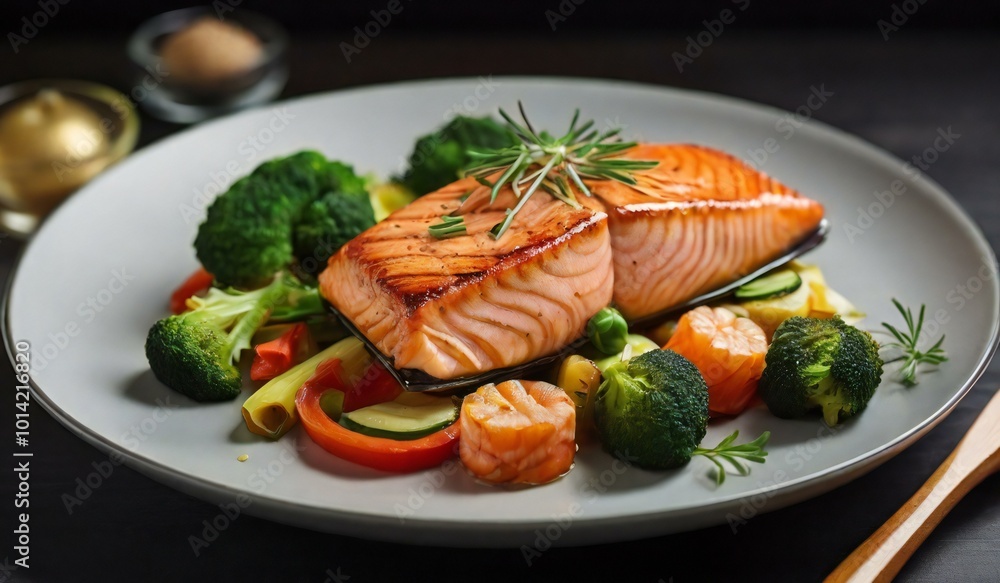 salmon steak with vegetables salmon steak with vegetables