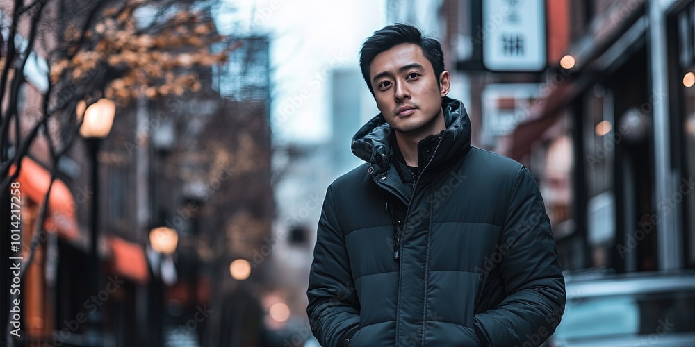 asian man in winter coat asian man in winter coat