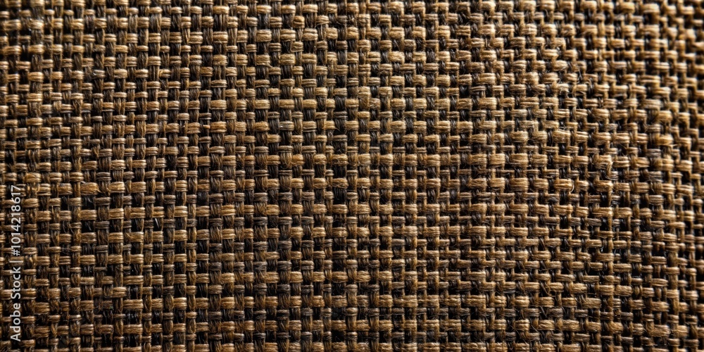 Close-up of a textured woven fabric with brown and black threads, revealing the intricate details of the interlacing pattern. Close-up of a textured woven fabric with brown and black threads, revealing the intricate details of the interlacing pattern.