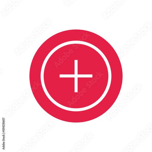 Plus sign icon. Positive symbol. Add vector in red circle. Flat design style.