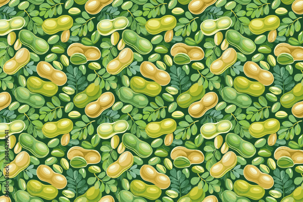 Seamless pattern with Fava beans. Vector illustration of bean. Seamless pattern with Fava beans. Vector illustration of bean.
