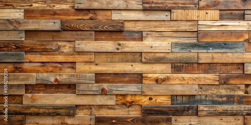 A Rustic Wall Constructed of Interlocking Reclaimed Wood Planks, Creating a Textured and Authentic Surface