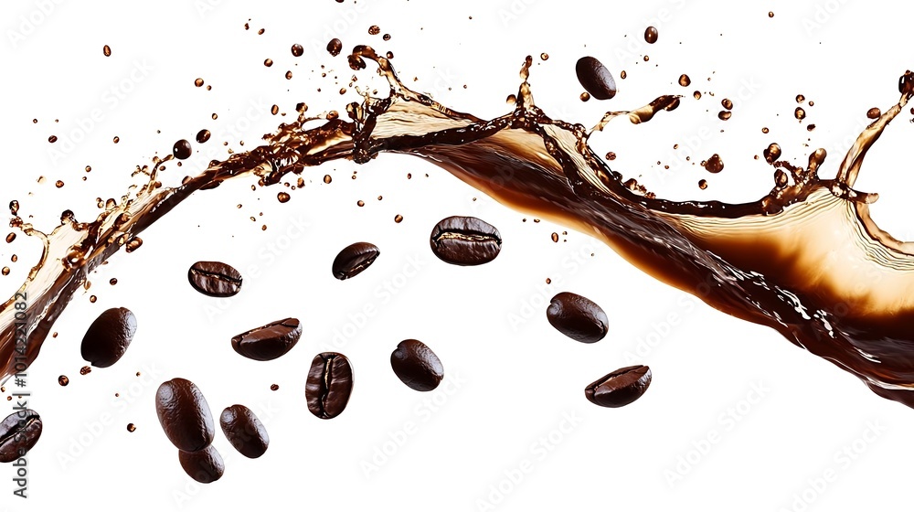 Coffee Beans Splashing in Brown Liquid Coffee Beans Splashing in Brown Liquid