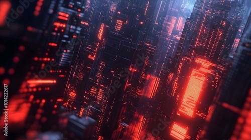 Fototapeta Naklejka Na Ścianę i Meble -  abstract futuristic background of dark city building with light future technology concept , 3d rendering. 