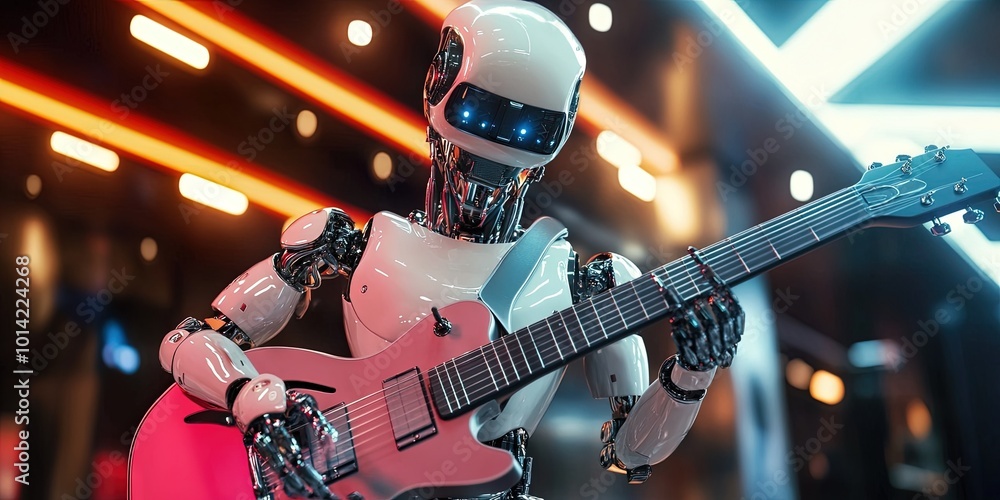 Naklejka premium robot playing guitar 