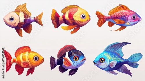 Collection of colorful fish on a transparent or white background photo