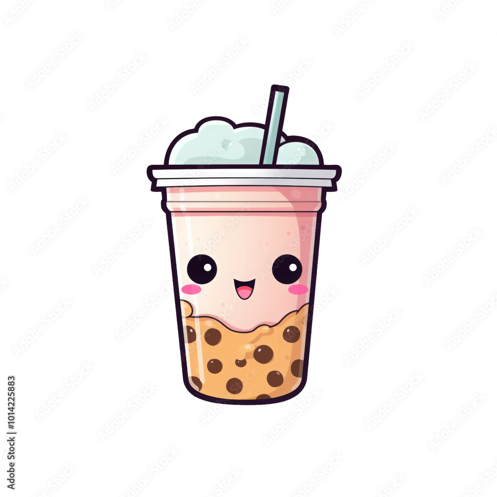 Cute cartoon boba tea with a straw. Suitable for menus, posters, social media posts, and tea shop branding designs. Generative AI Cute cartoon boba tea with a straw. Suitable for menus, posters, social media posts, and tea shop branding designs. Generative AI