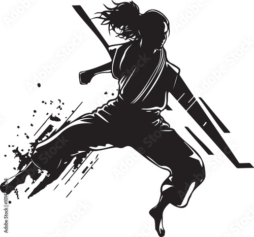 Empowered Female Martial Arts Silhouette in Dynamic Action