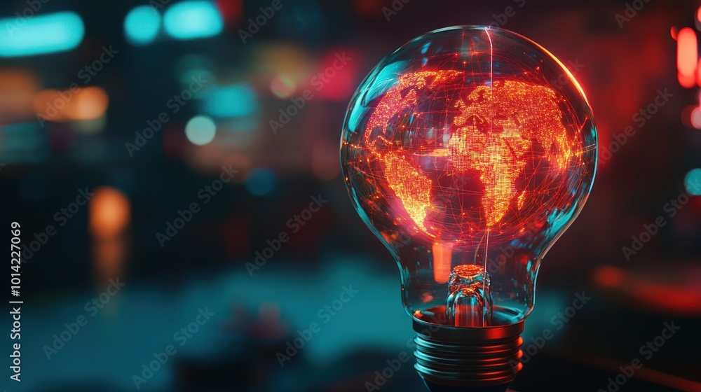 A glowing light bulb with the Earth inside, representing global connection, innovation, and sustainability. A glowing light bulb with the Earth inside, representing global connection, innovation, and sustainability.