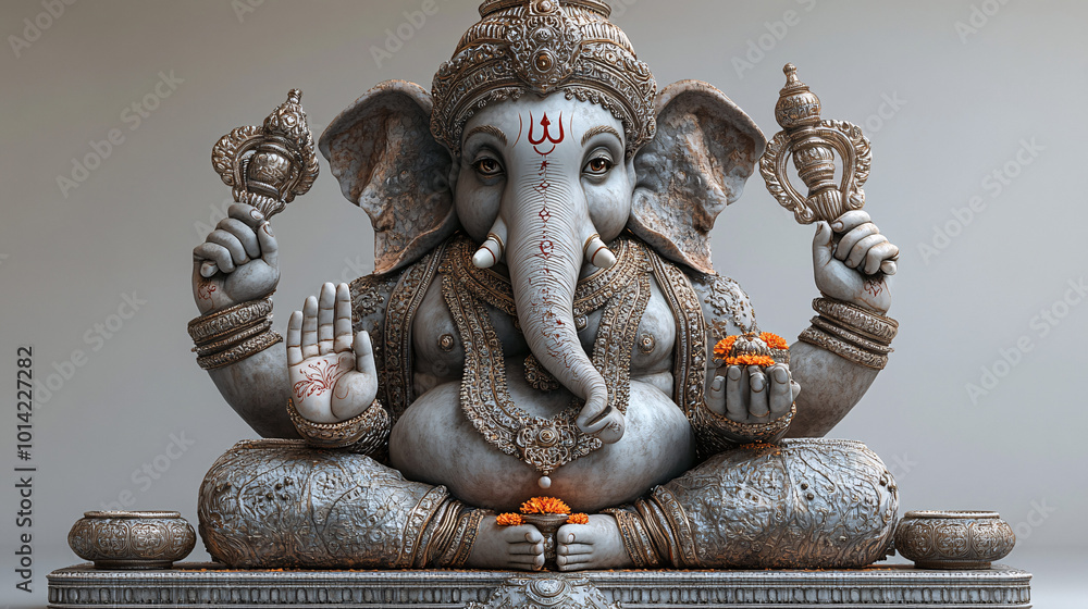 Elegant ganesh sculpture in a serene and spiritual atmosphere, suitable for religious and cultural celebrations. Elegant ganesh sculpture in a serene and spiritual atmosphere, suitable for religious and cultural celebrations.