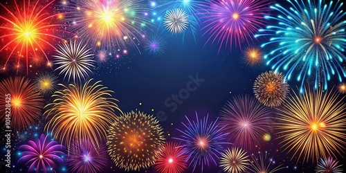 A vibrant display of fireworks exploding in a starlit sky, creating a colorful spectacle of light and energy.