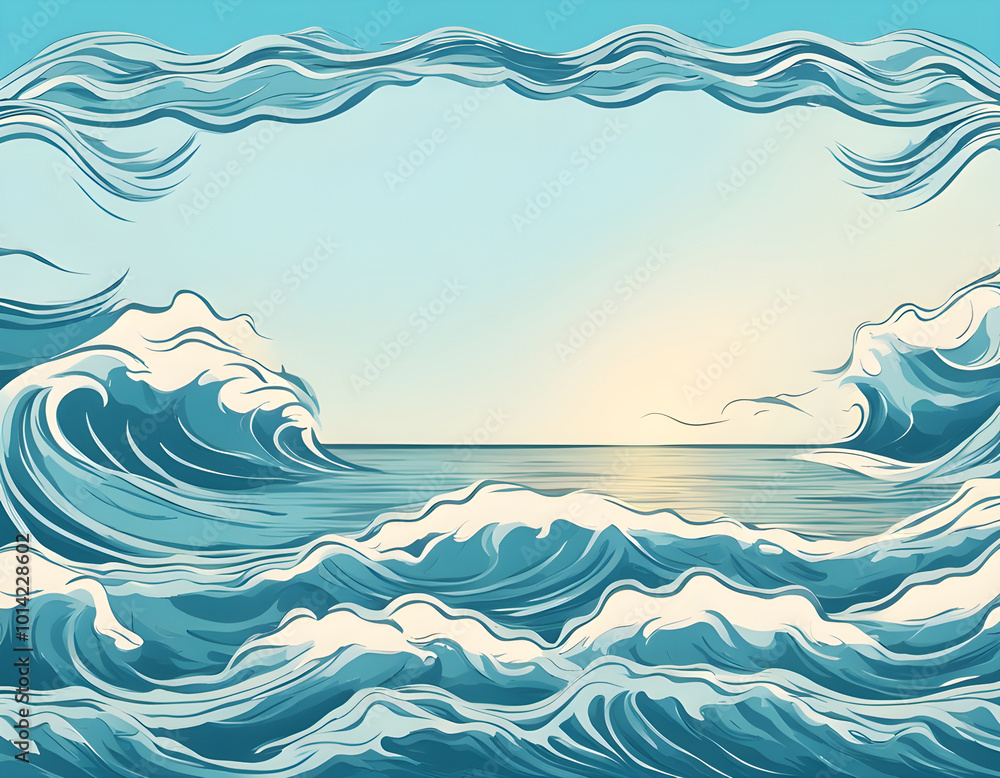 Sea Landscape Frame Background with Blue Ocean Waves in Bright Sky background. Sea Landscape Frame Background with Blue Ocean Waves in Bright Sky background.