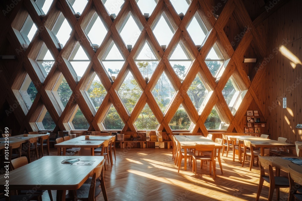 Fototapeta premium Wooden Structure with Diamond-Shaped Windows