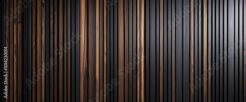 Wall Made of Wood with Background of Wooden Panels in Black Vertical Slats photo