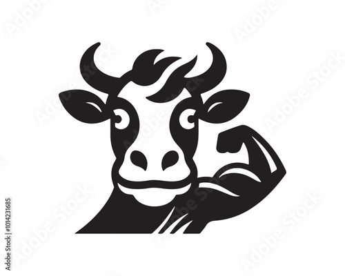 Strong powerful cow gym logo vector illustration. Cow graphic silhouette black and white.