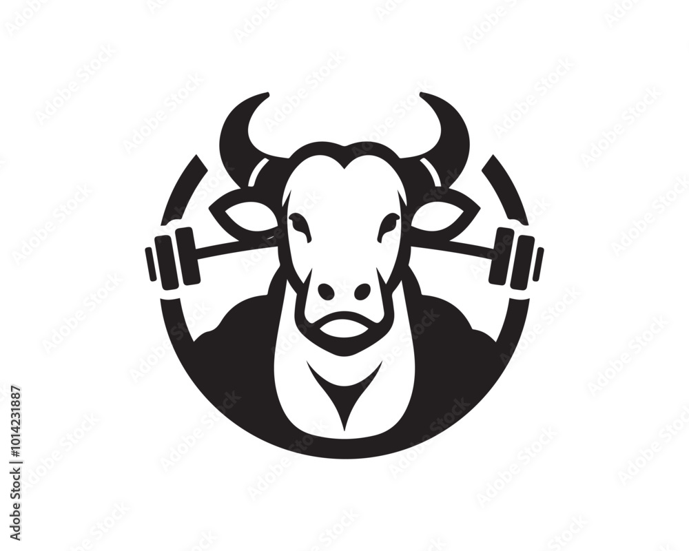 Obraz premium Strong cow gym logo vector illustration.