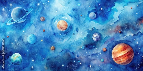 Wallpaper Mural A Hand Painted Watercolor Depiction of Celestial Bodies in the Vastness of Space Torontodigital.ca