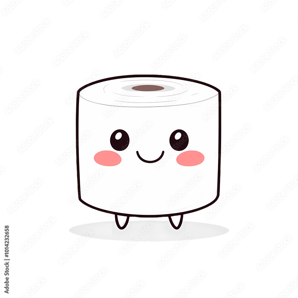 Toilet paper, a cute, kawaii-style icon on a white background with margins. Toilet paper, a cute, kawaii-style icon on a white background with margins.