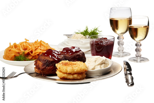 Serene Hanukkah Dinner with Latkes and Sufganiyot photo