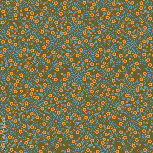 Seamless Floral Pattern with Colorful Flowers on Green Background | Decorative Wallpaper and Textile Design for Spring and Summer Themes