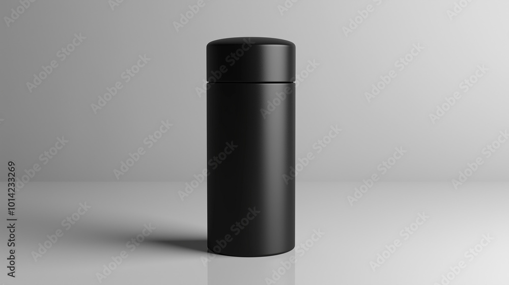 A cylindrical, matte black luxury perfume bottle with a glossy metallic cap. v3 A cylindrical, matte black luxury perfume bottle with a glossy metallic cap. v3