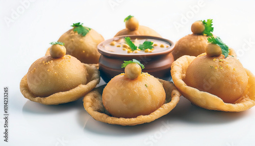 Savory Golgappas: Crispy puris filled with spiced chickpeas and tangy water, a delightful Indian street food experience! photo