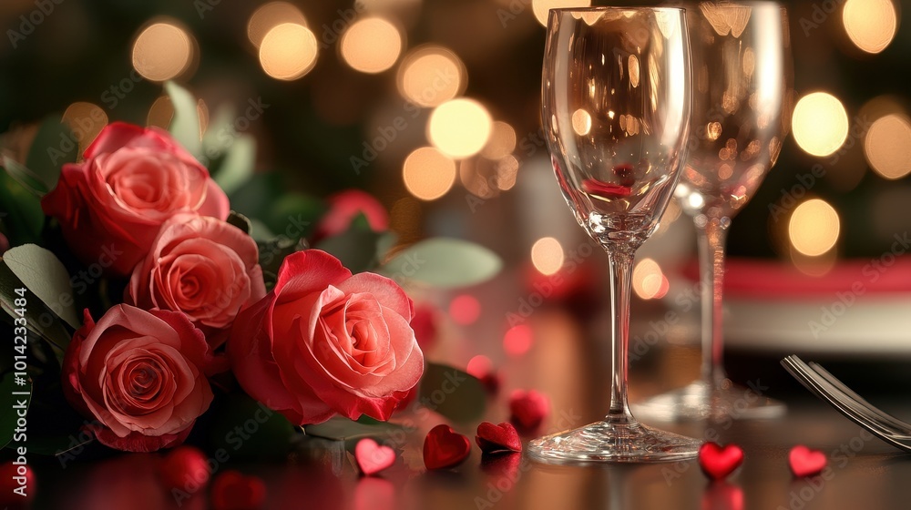 elegant dining table setting of beautiful luxury restaurant, Valentine's Day, Romantic Evening. elegant dining table setting of beautiful luxury restaurant, Valentine's Day, Romantic Evening.