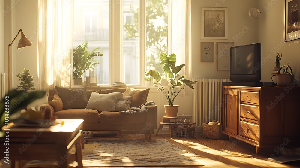 Sunlight Streaming Through a Window into a Cozy Living Room Sunlight Streaming Through a Window into a Cozy Living Room