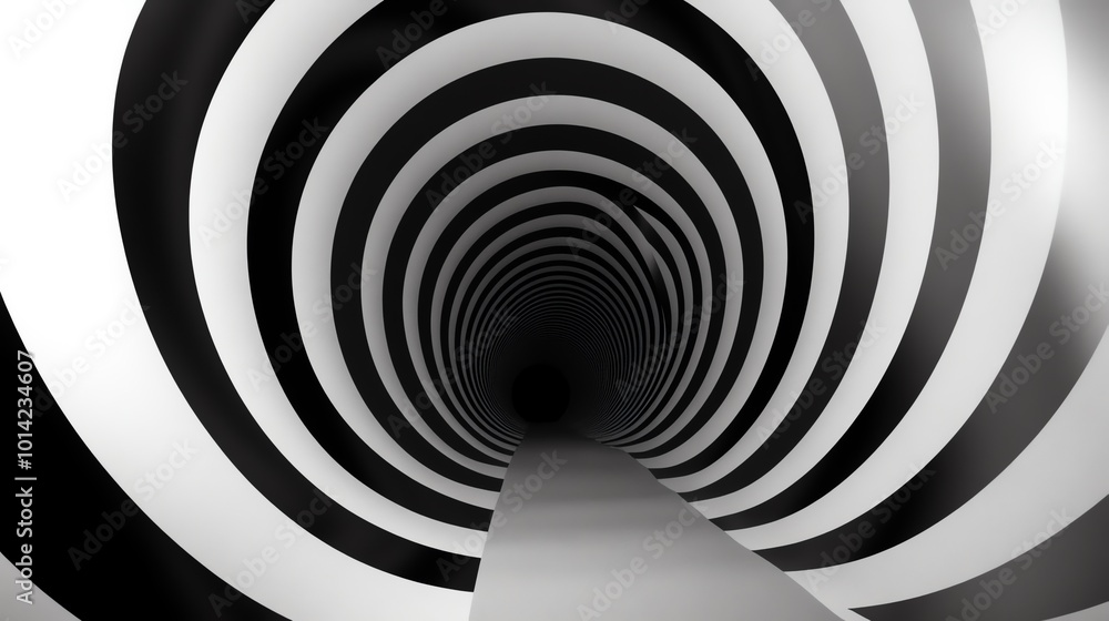 Black and white spiral tunnel with a smooth pathway leading into darkness. Black and white spiral tunnel with a smooth pathway leading into darkness.
