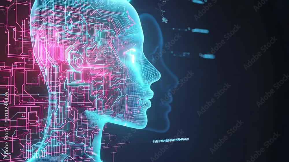 Innovative AI Concept Background with Human Brain and Digital Interface Innovative AI Concept Background with Human Brain and Digital Interface