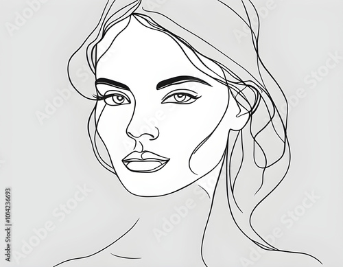 One line portrait of a woman Continuous single line drawing background