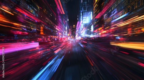 Moving forward motion blur background with light trails ,night scene. 