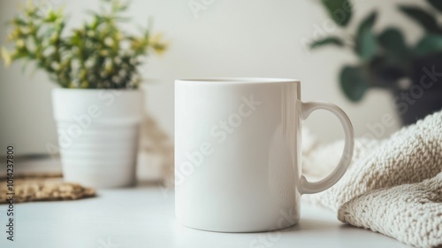 White coffee mug mockup on a seamless white background with room for design or logo placement, showcasing branding possibilities.