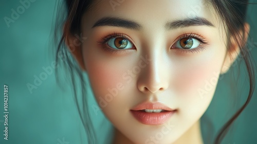 Wallpaper Mural Asian woman portrait with young skin perfection and beauty, attractive model with a soft face, delicate expression, flawless closeup showing elegance and charm Torontodigital.ca