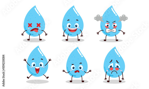cute water drop cartoon with many expressions vector illustration