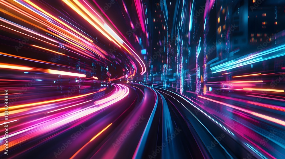 Obraz premium Moving forward motion blur background with light trails ,night scene.