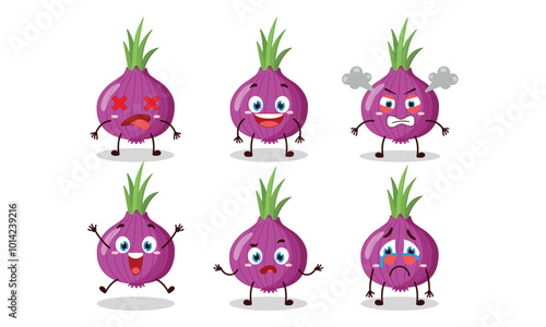 cute onion cartoon with many expressions vector illustration