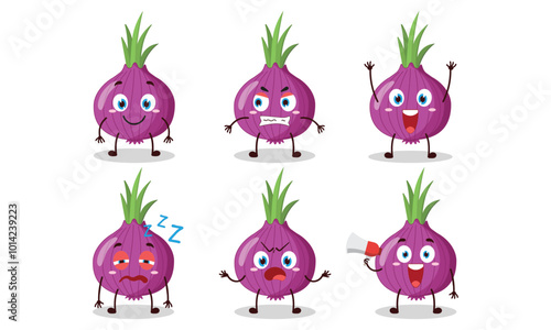 funny onion cartoon with many expressions vector illustration