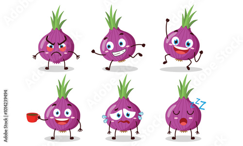 funny onion cartoon character with many pose activity vector illustration