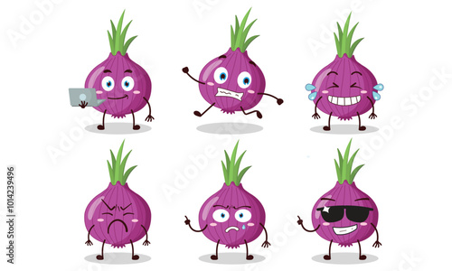funny onion cartoon character with various pose activity vector illustration