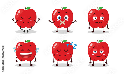 funny red apple cartoon with various expressions vector illustration