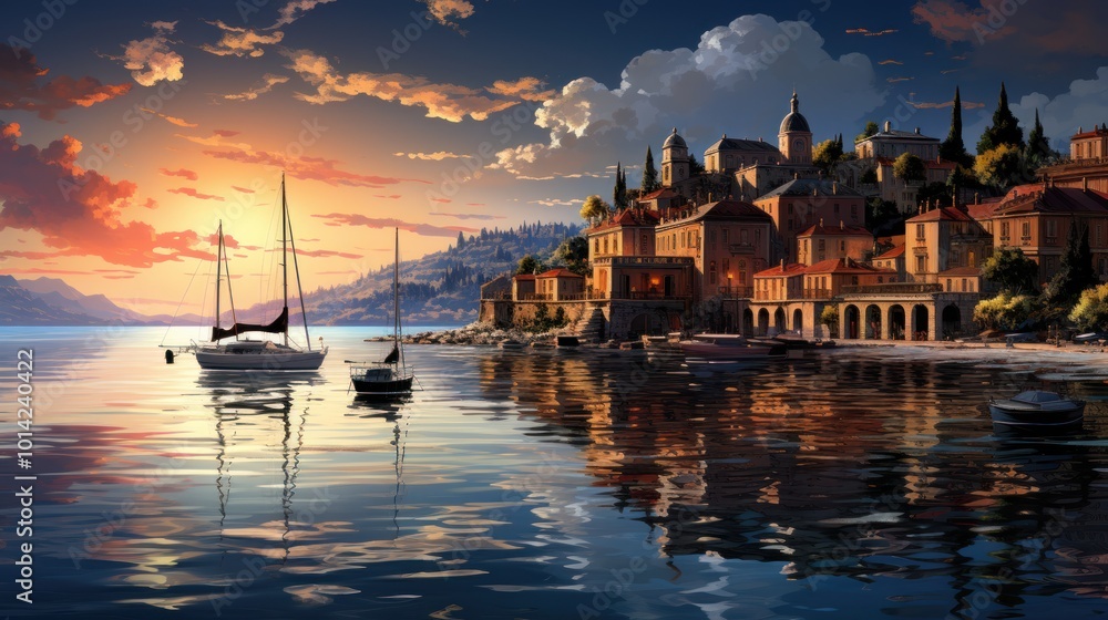 Naklejka premium sunset in the harbor