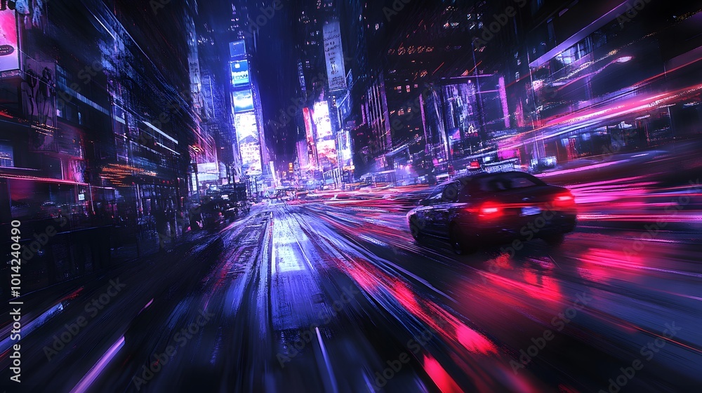 Fototapeta premium Moving forward motion blur background with light trails ,night scene. 