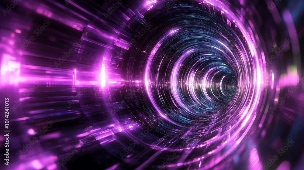 Abstract glowing tunnel with vibrant purple and blue lights, futuristic design. Abstract glowing tunnel with vibrant purple and blue lights, futuristic design.