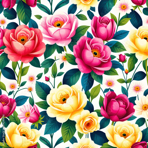 Wallpaper Mural seamless pattern with roses Torontodigital.ca